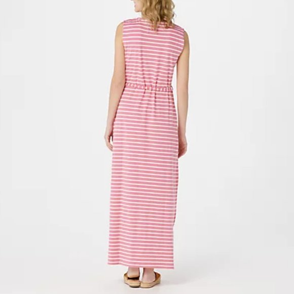 Denim & Co Petite Striped Perfect Jersey Henley Maxi Dress 9561 - Picture 2 of 2
